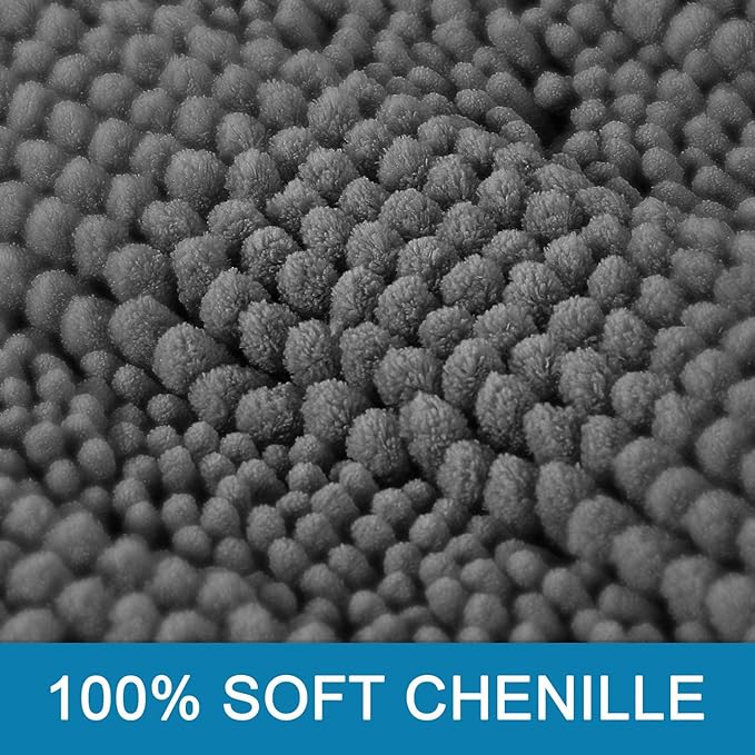 H.VERSAILTEX Bathroom Rugs Bath Rug Set 2 Piece Bathroom Contour Rug Toilet Mat Sets Non Slip Contour Bath Rug Ultra Thick Water Absorbent Striped Bath Mats Washable(47" x 17" Plus 20" x 20" U, Grey)