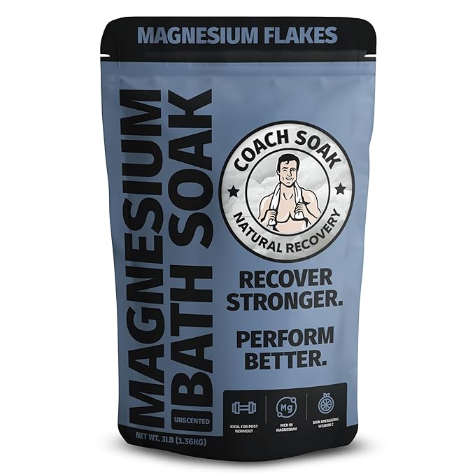 Coach Soak Recovery Bath Soak - Alternative to Epsom Salt Bath Soak - Fast-Absorbing Pure Magnesium Flakes & Dead Sea Salt with 21 Minerals, Bath Salts & Essential Oils - 3 lb, Unscented