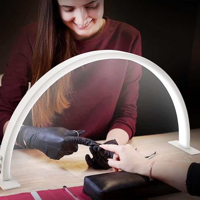 Noverlife 29in Half Moon Light for Nail Desk, 35W 2520 Lumen Manicure Nail Tech Lamp 3 Color Led Lash Light Tattoo Light, 3000k-6000k Stepless Dimming Brightness for Eyelash Beauty Spa Salon