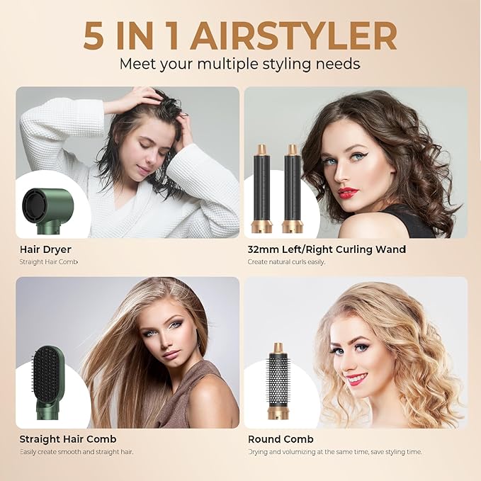 Blow Dryer Brush 5 in 1, Negative Ion Hair Dryer Brush Set Upgrade Hot Air Brush Air Styler Curling Wrap Air Curler, Curling Iron Hair Styling Tools As A Gift for Straight/Curl/Drying/Smoothing