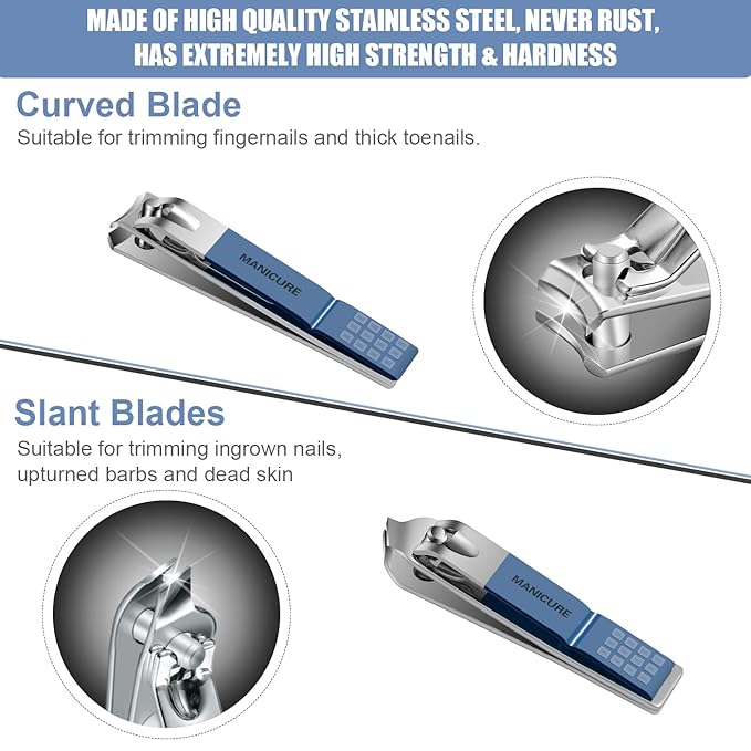 Manicure Set Professional Nail Clippers Pedicure Kit, 16 pcs Stainless Steel Nail Care Tools Grooming Kit with Luxurious Travel Leather Case for Thick Nails Men Women Gift (Blue)