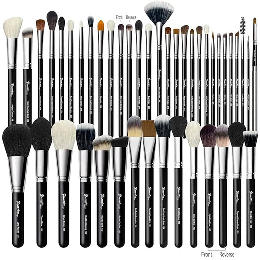 Makeup Artist MUST HAVES 42Pcs Makeup Brushes Set with Real Natural Goat Hair By BUEART DESIGN (42Pcs Matte Pearl Black)