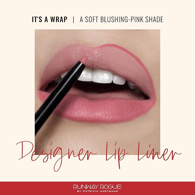 Runway Rogue Designer Liner Lip Pencil, Matte Blush-Pink Lip Liner Pencil and Lip Liner Sharpener, ‘It’s a Wrap’