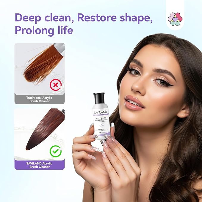 SAVILAND Acrylic Nail Brush with Cleaner: Size 8,10,14 Professional Acrylic Brushes Makeup Brushes Cleaner Conditioner Nail Brush Cleaner Tool & Dappen Dish for Acrylics Nails Home Salon DIY