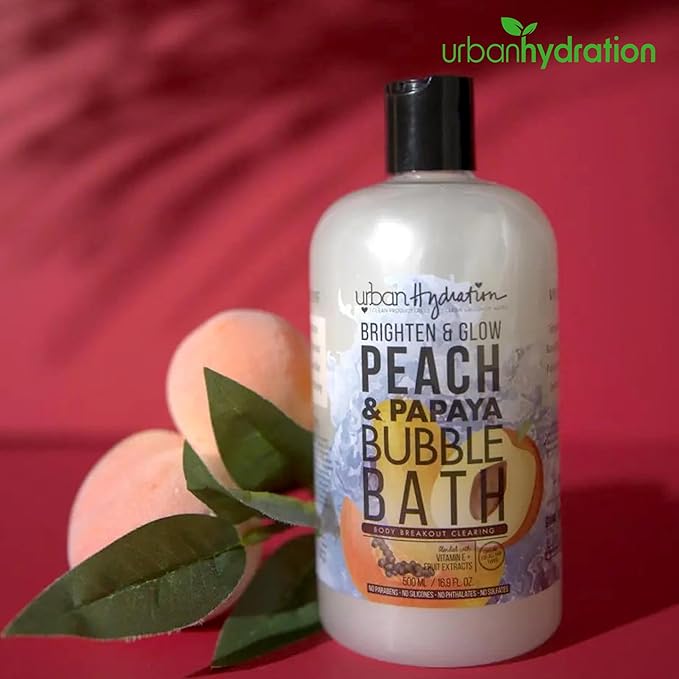 Urban Hydration Peach & Papaya Bubble Bath – Foaming Bubble Bath for Relaxation & Glowing Skin, Enriched with Vitamins A & E, Gentle for All Skin Types, Ideal for Men and Women – 16.9 Oz