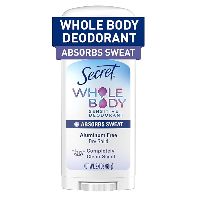 Secret Whole Body Deodorant Dry Feel Stick + Absorbs Sweat for Women, Naturally Derived Ingredients, Completely Clean Scent, Aluminum Free Deodorant Stick, 72 HR Odor Protection, 2.4 oz
