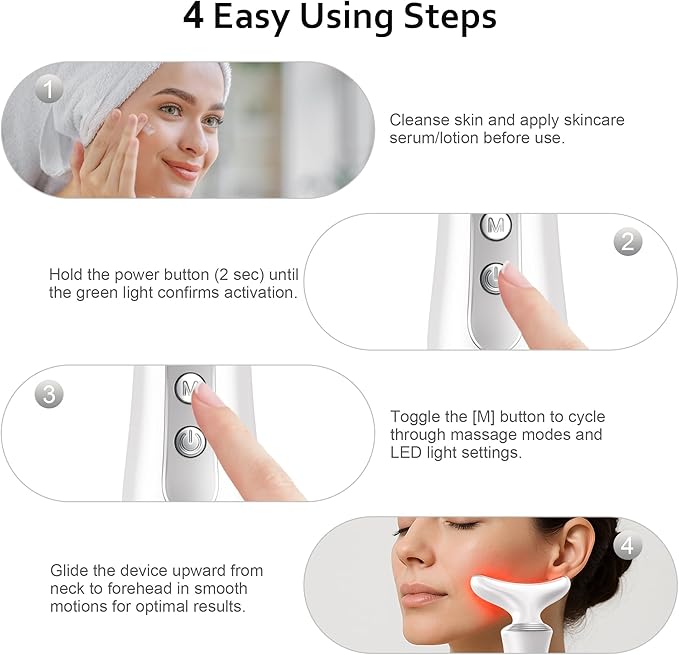 7 in 1 Multifunctional Facial Massager, Red Light Therapy for Face with 7 Modes, Face Lift Device, Portable Facial Massager for Wrinkles,Neck&Skin Care-White