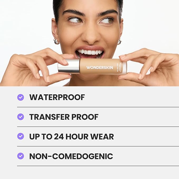 Wonderskin Hyper Bond All-Day Stay Serum Foundation – Waterproof, Transfer-Proof, 24HR Longwear Face Makeup with Niacinamide & Hyaluronic Acid – Lightweight, Natural Finish (Mesa)