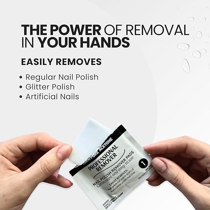 Pronto Acetone Nail Polish Remover Pads, 10 Pcs. Individually Wrapped Acetone Wipes, Pure Acetone Wipes Remover For Salon & Home - Quick Polish Nail Soak Pads