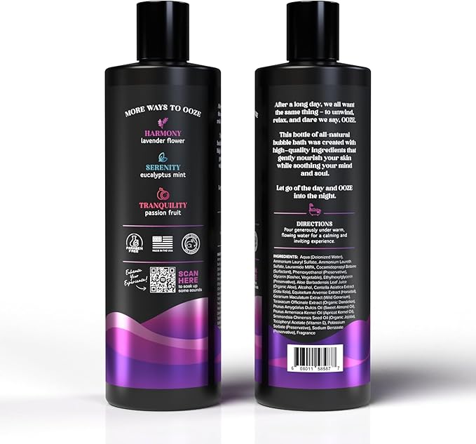 OOZE Lavender Bubble Bath for Women (473ml) - Bath Bubbles for Relaxing, Calming & Soothing - Self-Care & Wellness - Zero Parabens, Cruelty-Free, Made in The USA