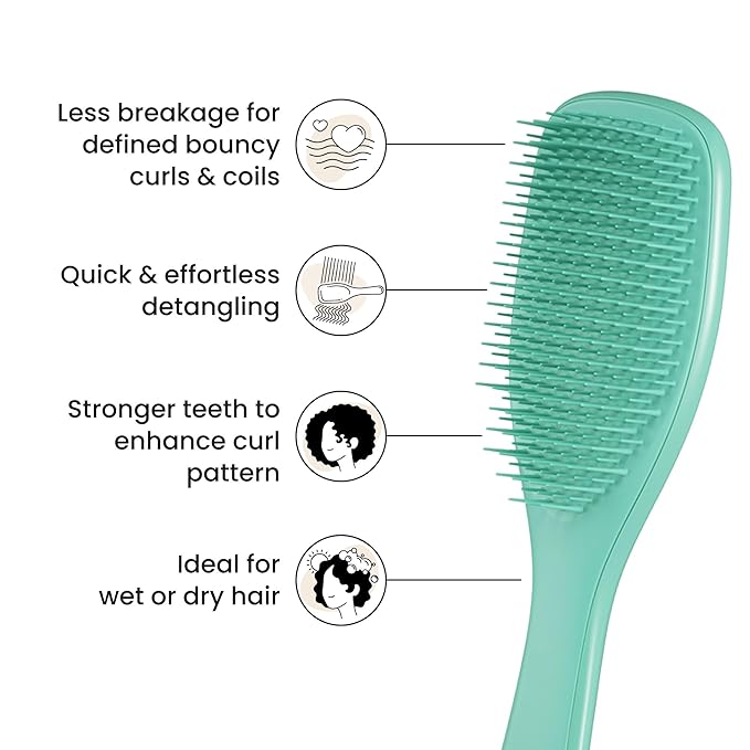 Tangle Teezer Ultimate Detangler Curly Hair Brush, Dry & Wet Hairbrush, Reduces Frizz & Breakage, for 3C to 4C Curly Hair Types, Aqua Green