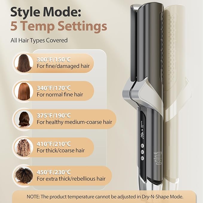 Quico Hair Dryer Air Straightener, Wet to Dry Ionic Hair Straighteners with High-Speed Airflow, 5 Temps & Dual Voltage, 2-in-1 Flat Iron and Blow Dryer, Black Grey