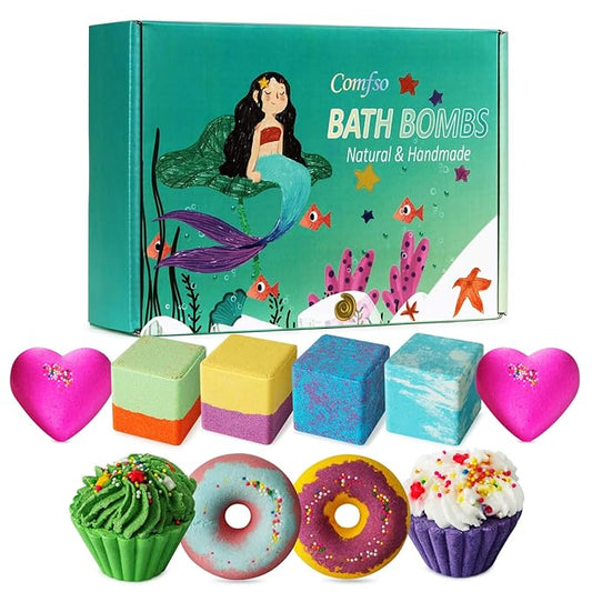 Bath Bombs for Kids, 10 Bath Bomb Gift Set, Natural Bubble Bathbombs, Shea Butter Dry Skin Moisturize, Fizzy Spa Bath for Her Mom Women Kids Girls Girlfriend, Birthday, Stocking Stuffers