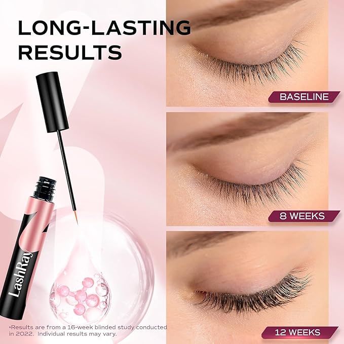 Advanced Lash Serum for Eyelash Growth: LashRay Eye Lash Enhancing Serum to Grow Longer Thicker Eyelashes for Women, 0.1 oz
