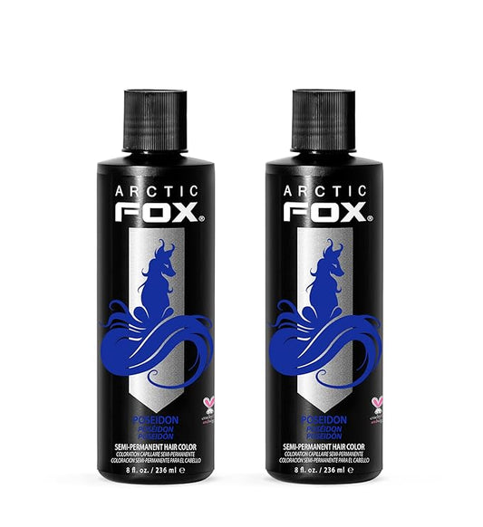 Arctic Fox Semi-Permanent Hair Dye, Vegan & Cruelty-Free, Vibrant Blue Color, Ammonia-Free, Peroxide-Free, Conditioning Formula, Poseidon, 8 Fl Oz (Pack of 2)