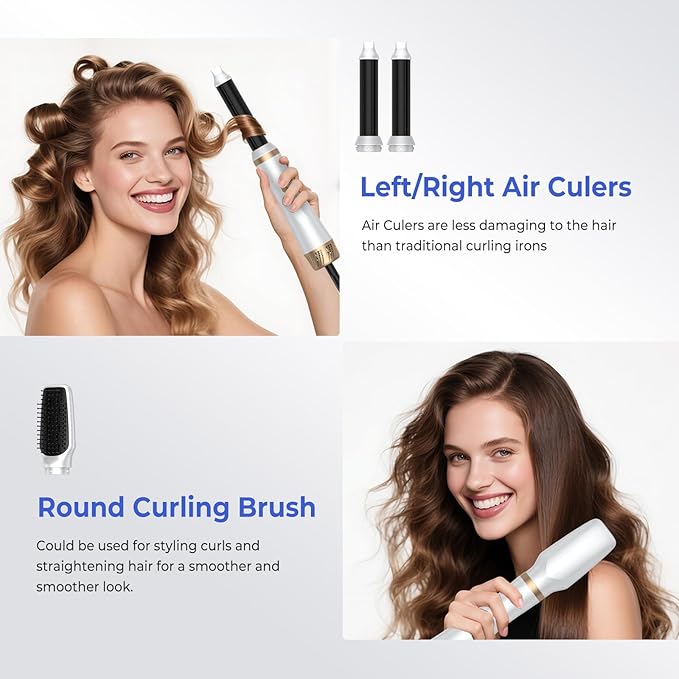 Hair Dryer Brush 5 in 1, Blow Dryer Brush Set with Air Curler Wrap Hair Styler, Negative Ionic Blow Dry Brush, Detachable Hair Tool for Curling, Volumizer,Straightener,Drying