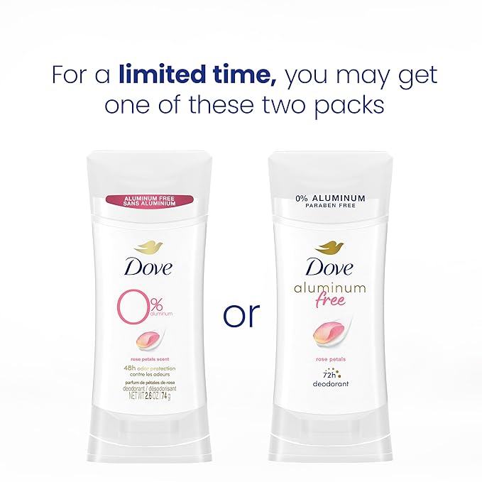 Dove Aluminum Free Deodorant for Women 3 Count Rose Petals 72 hour odor protection 2.6 oz