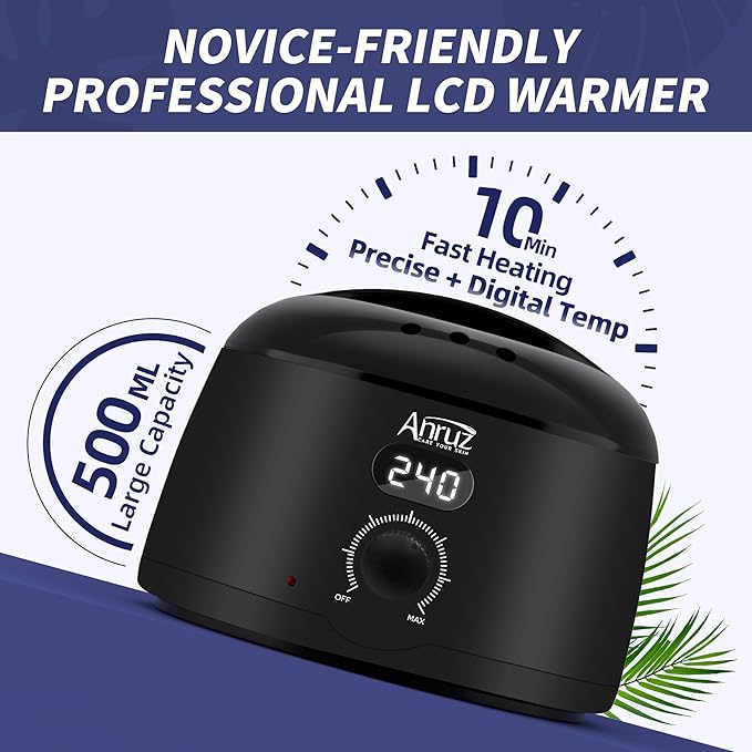 Waxing Kit for Women Men - Digital Wax Kit for Hair Removal with Post-Wax Cream, Silicone Bowl & 55 More Accessories, at Home Use Warmer for Body, Bikini, Eyebrow, Face, Sensitive Skin