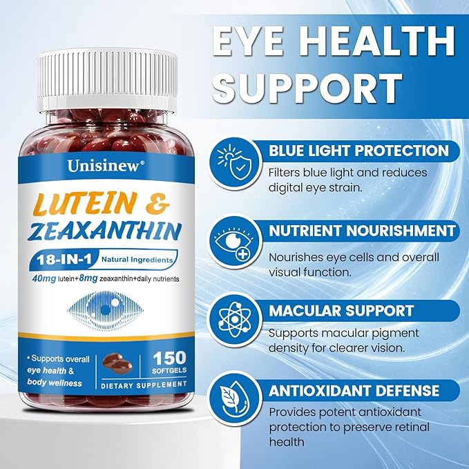 Lutein and Zeaxanthin Supplement - Eye Vitamins, 40 mg Lutein & 8 mg Zeaxanthin with Vitamins C, E, Zinc, Omega-3 & CoQ10 for Blue Light Protection, Eye Health Support  - 150 Softgels