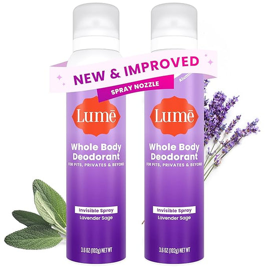 Lume Invisible Spray Deodorant For Women - Whole Body Deodorant Spray - 72 Hr Odor Control - Ozone Friendly, Natural Propellant - Aluminum & Baking Soda Free, Skin Loving - 3.6 ounce (Lavender Sage)