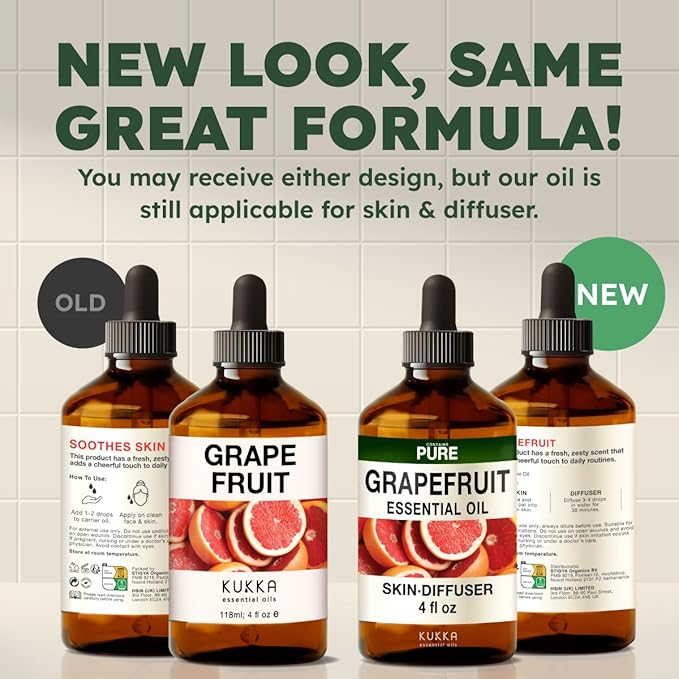 KUKKA Grapefruit Essential Oils - 4 Fl Oz - for Hair, Skin, Diffuser, Aromatherapy & DIY Soap Making Scent
