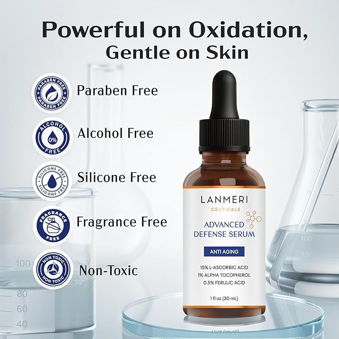 Lanmeri Ceuticals 15% Vitamin C + E + Ferulic Serum: Vitamin C Serum for Face with Vitamin E, Ferulic Acid – Brightening, Anti-Aging, Anti-Wrinkle & Hydration – for Dark Spots & Uneven Skin (1 fl oz)