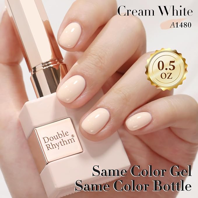 Double Rhythm 15ML Gel Polish Pure Sheer Same Color Same Bottle Soak Off Gel Polish Art Manicure Salon DIY at Home for Women (Cream White-A1480)