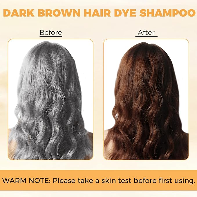 Dark Brown Hair Dye Shampoo 3 in 1 for Gray Hair Coverage, Hair Color Shampoo for Women Men, Herbal Ingredients Champu Para Pintar el Cabello (16.9 Oz)
