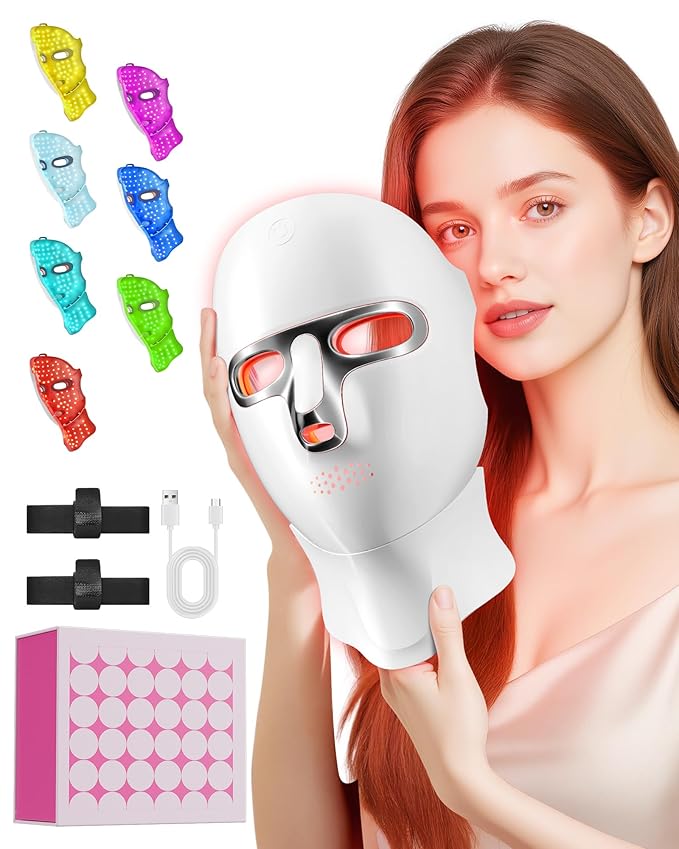 FOLOKE Red Light Therapy Mask for Face & Neck, LED Face Light Therapy,USB C Rechargeable,Infrared Mask for Home Working Travel Yoga