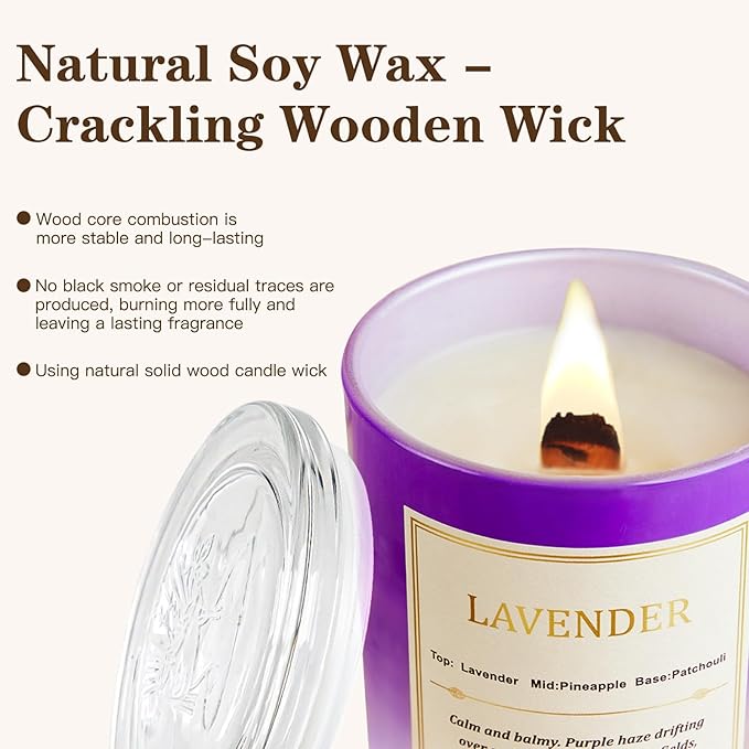 Lavender Candle Gift Set – 2 Pack Wood Wick Soy Wax Scented Candles with Gift Boxes, Long Lasting Relaxing Aromatherapy Candles for Home Decor, Holiday & Christmas Gifts