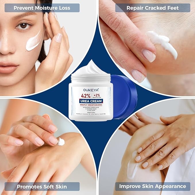 OUKEYA Urea Cream 42% plus Salicylic Acid 2% Net 350g for Dry Cracked Feet, Heels, Knees, Elbows, Hands Repair Treatment.Moisturizes and Removes Corns,Calluses,Dead Skin,and Softens Toenails