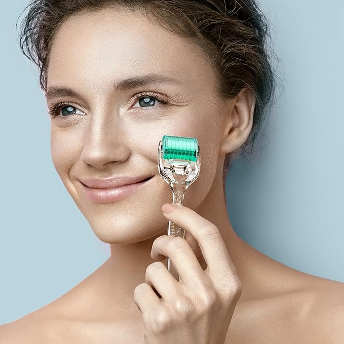 Derma Roller Titanium 0.30mm Microderm Roller Kit - 192 Micro Needles Microneedle Dermal Roller for Scalp and Body, At Home Microdermabrasion Face Roller (Green)