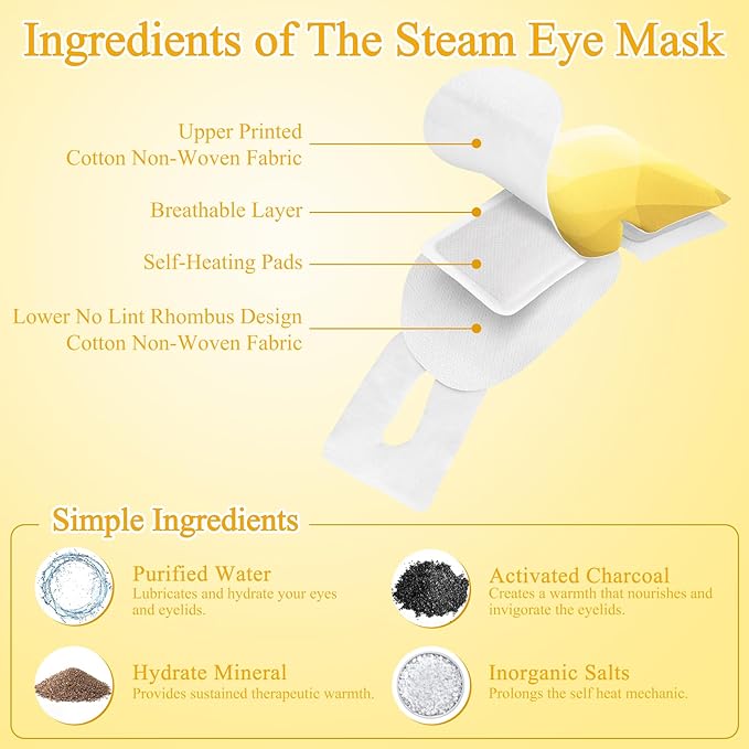 16 Packs Steam Eye Mask, Heated Eye Mask for Sleeping, Warm Compress for Eyes, Self Heating Disposal Steam Mask for Home Sleep, Office, Spa, Travel Essentials Stocking Stuffers (Chamomile)