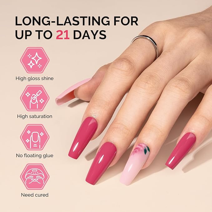 MelodySusie Fleurwee Plant Based Gel Nail Polish, Hema Free Hot Pink Nail Polish, Soak Off UV LED Gel Polish Gift for Women 21 Non Toxic Long Lasting Nail Art Manicure Salon DIY at Home B1601