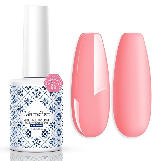 MelodySusie Fleurwee Plant Based Gel Nail Polish, Nail Polish Hema Free 21 Non Toxic Long Lasting No Chip Finger Toe Nail Art Manicure Salon DIY at Home Gifts for Women Peach Blossom Pink P54