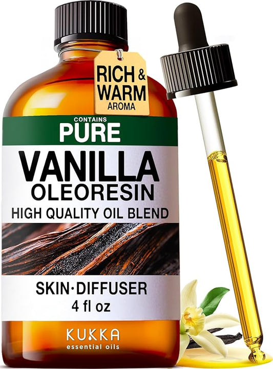 KUKKA Vanilla Essential Oils - 4 Fl Oz - for Hair, Skin, Diffuser, Aromatherapy & DIY Soap Making Scent