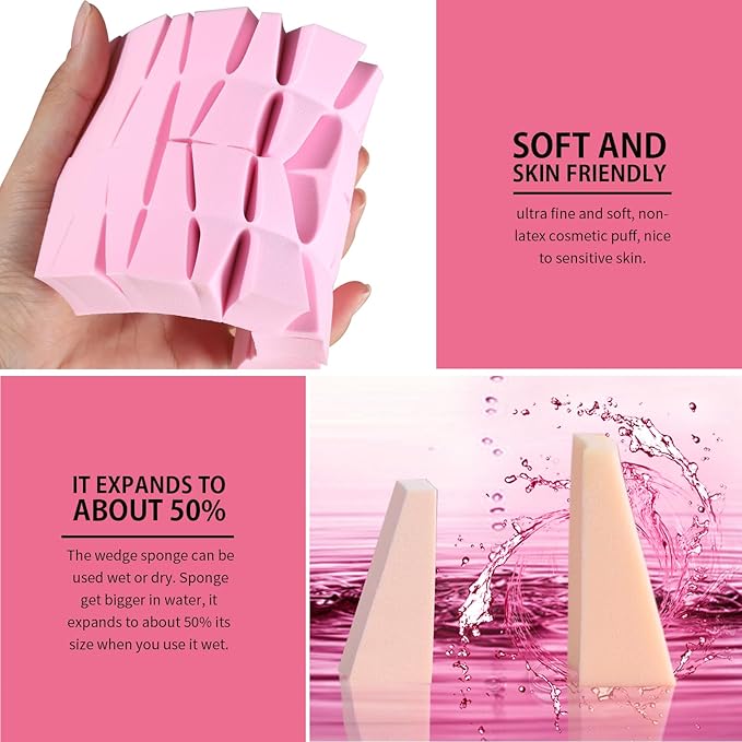 Teenitor 48 Pieces Makeup Sponge Blender For Face Curve Blending, Latex Free Small Wedge Shaped Smooth Apply Beauty Sponge Applicator For Liquid Cream Foundation Festival Makeup