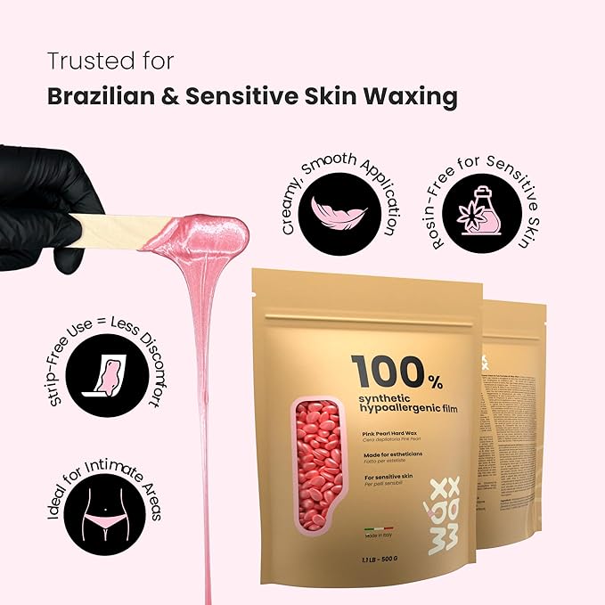 Pink Pearl Hard Wax Beads | Brazilian & Bikini Wax for Ultra Sensitive Skin | Rosin-Free, Hypoallergenic, Strip-Free, Low Melting, Cruelty-Free, Eco-Friendly Waxing Beads | Made In Italy-2.5lb