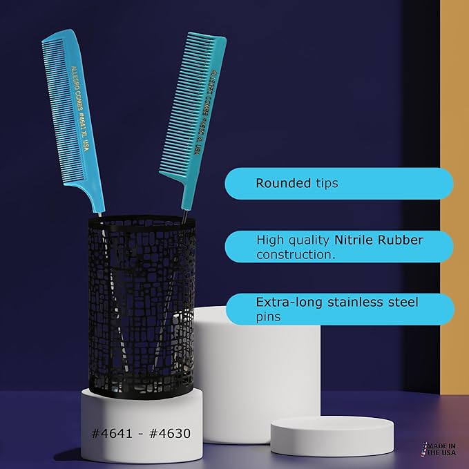 Allegro XL Pintail Rat Tail & Parting Combs - Metal Tail Foiling & Pin Combs (2 Pc. BLUE & AQUA)