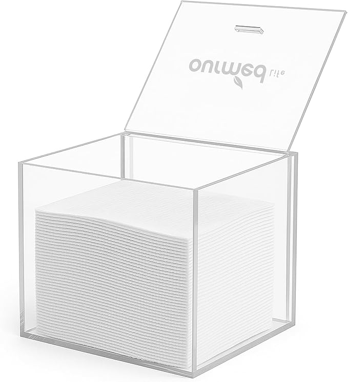 Ourmed Life Clear Acrylic Face Towel Holder, Organizer Box for Bathroom Countertop Storage, Disposable Face Towels Container and Face Towel Clear Box with 50 Count Clean Facial Towels Included