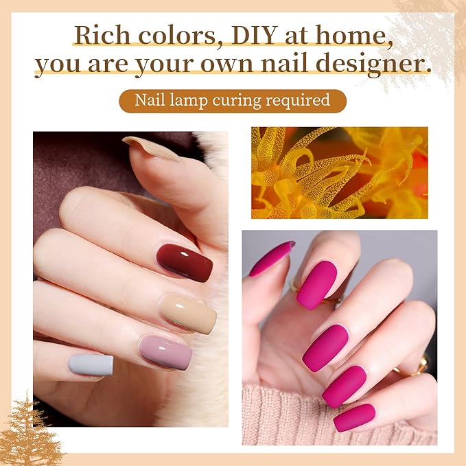 JODSONE 60 PCS Gel Nail Polish Set with 5 Bottles of Base and Glossy Matte Top Coat Soak off Gel Nail Set Suitable for All Seasons Gifts