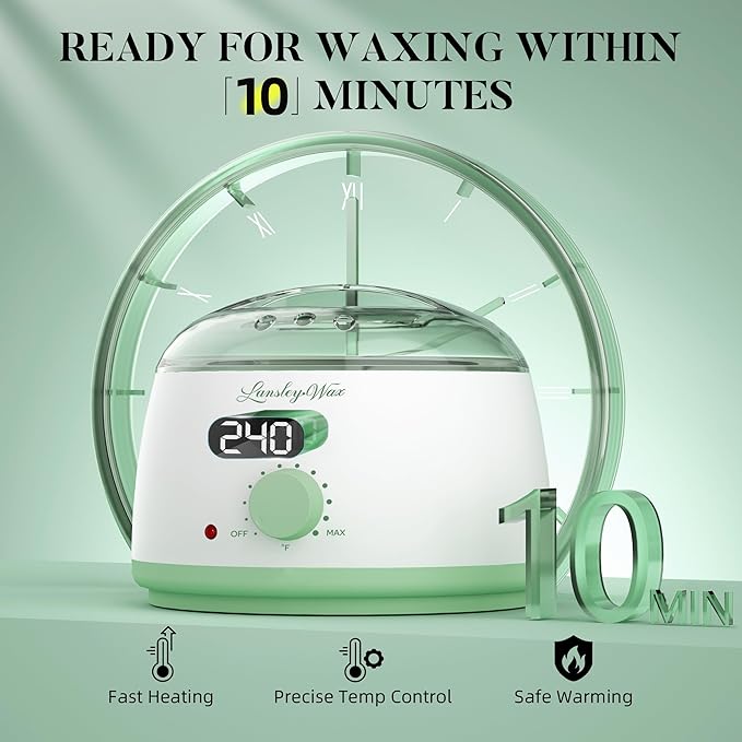 LANSLEYWAX Digital Waxing Kit for Women Men - Green Waxing Machine with 39 Accessories - Hard Wax Kit for Arms Legs Brazilian Bikini Facial Sensitive Skin, Wax Warmer Hair Removal for Home/Salon Use
