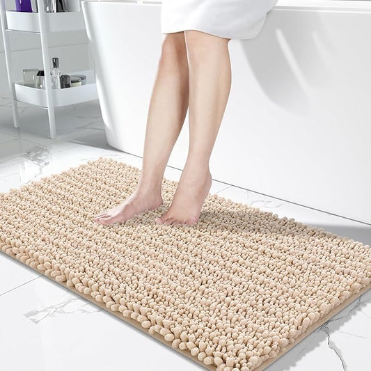 Yimobra Bathroom Runner Rug 55x24 Inch - Extra Long Non Slip Chenille Bath Mat, Soft & Absorbent, Machine Washable Shaggy Hallway Carpet for Vanity Tub Shower, Light Brown Home Decor Accessories