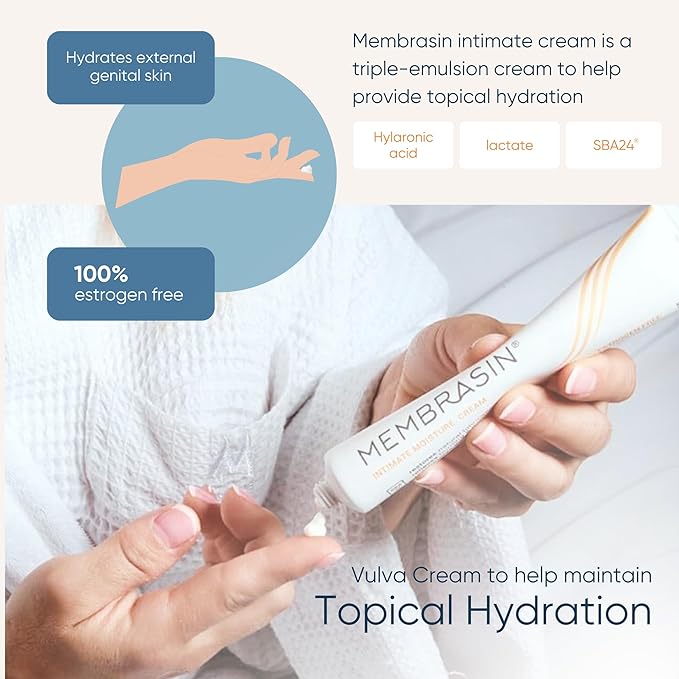 Membrasin Vaginal Moisture Cream with Hyaluronic Acid, Relieves Vaginal Dryness, Itching and Burning, Menopause Support, Hormone Free, Plant Based Formula with Omega 3 6 7 9 and Vitamin E, 30 ml