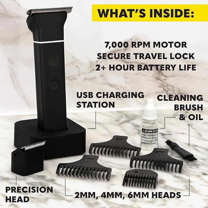 The Beard Club Manscape Body Hair Trimmer for Men, Pubic Hair Trimmer for Men & Ball Trimmer - Mens Body Shaver, Ceramic Blade Ball Shaver - Rechargeable, Electric, Waterproof Wet or Dry Clippers