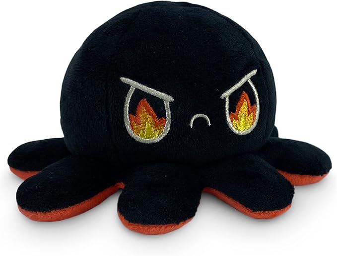 TeeTurtle - The Original Reversible Octopus Plushie - Angry Red + Rage Black - Cute Sensory Fidget Stuffed Animals That Show Your Mood, 4 inch