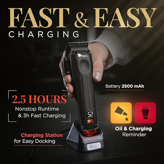 Fagaci Professional Hair Clippers for Men with Superior Precision, 5X Longer Sharpness Professional Barber Clippers Cordless with 2 Blades Fade & Taper, Brushless Motor Mens Hair Clipper Cordless Set