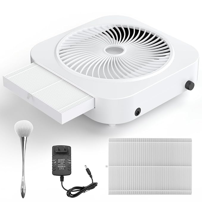 Lictin Nail Dust Collector with Reusable Filter, Adjustable Nail Vacuum Dust Collector Extractor Electric Dust Suction Machine for Acrylic Gel Nail Polishing White