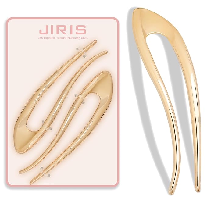 2PCS 5Inch French Hair Pins Large U-Shaped Pins for Women and Girls Fashion Metal Hair Pin French Twist Hair Pins for Buns, Updos,Stylish and Functional(set6-gold)