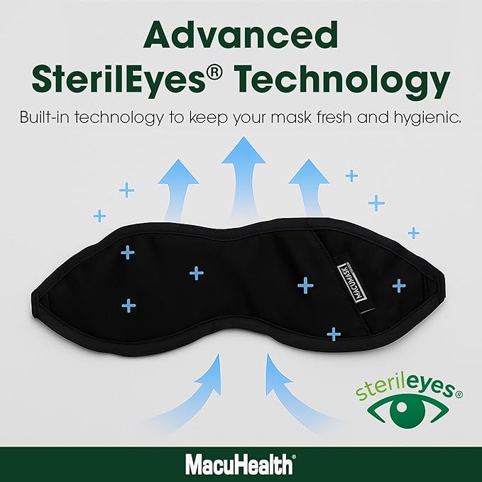 Macuhealth MacuMask - Moist Heat Eye Compress for Dry Eyes, Blepharitis, MGD & Digital Eye Strain, Adjustable Strap, SterilEyes Technology, Microwave & Freezer Safe, Hot or Cold Compress (Premium)